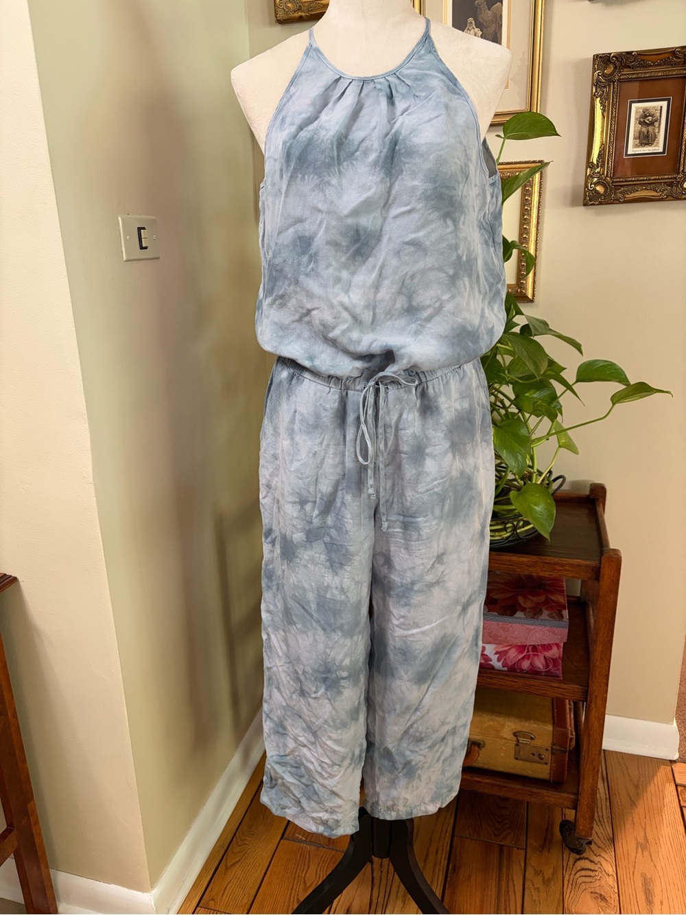 Cloth&Stone SzMed Women’s Light Blue Tie-Dye Halter Jumpsuit